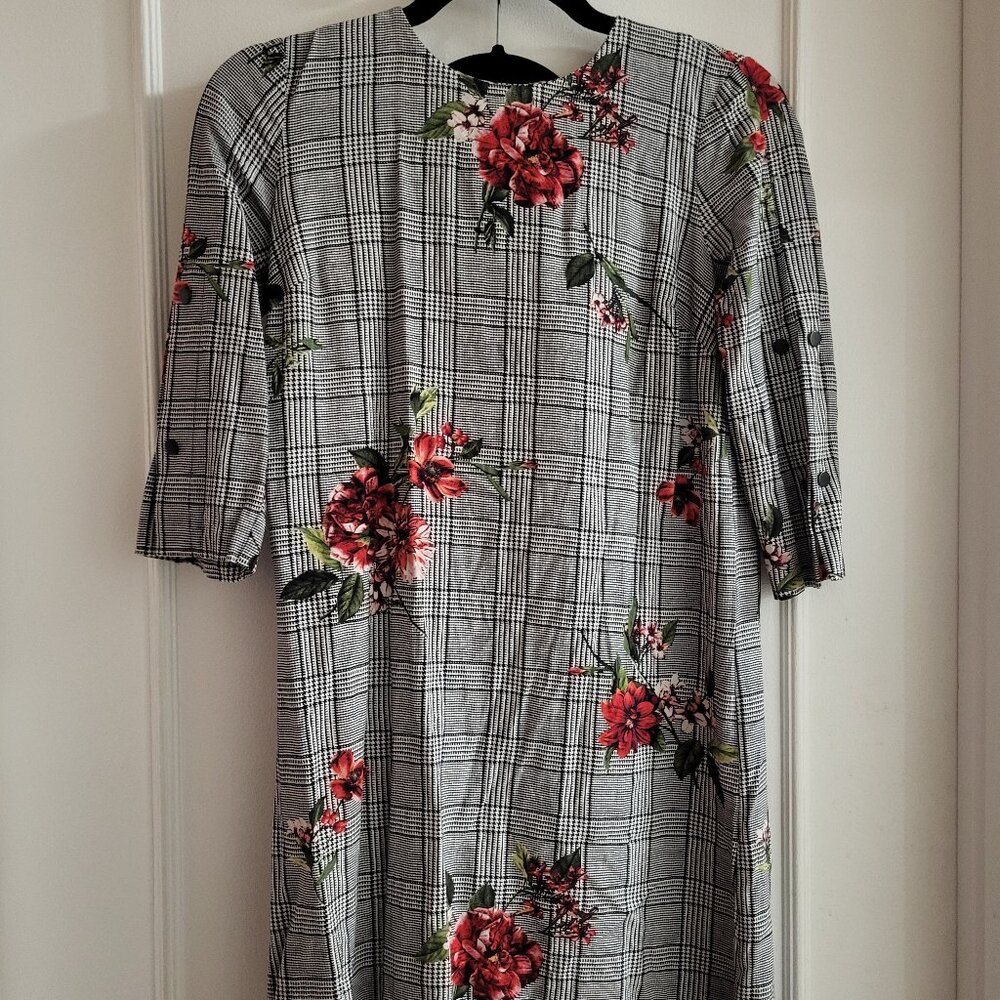 Reitmans Prince of Wales Plaid & Floral Shift Dress - XXS